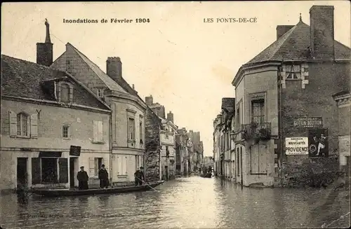 Ak Les Ponts de Cé Maine et Loire, Inondations de Fevrier 1904, Stadtpartie