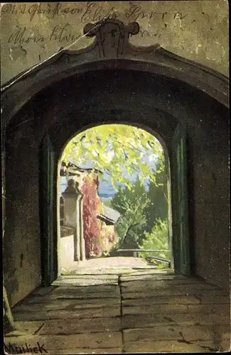 Künstler Litho Mailick, Blick durch ein Tor