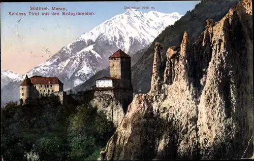 Ak Meran Merano Südtirol, Schloss Tirol, Erdpyramiden