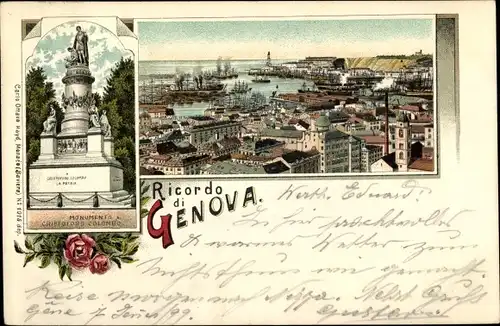 Litho Genova Genua Liguria Italien, Monumento Christoforo Colombo, Totale