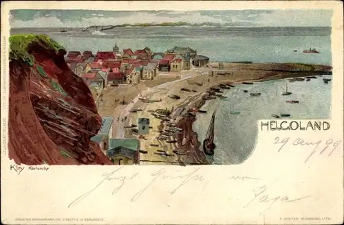 Künstler Litho Kley, Heinrich, Helgoland, Unterland, Hafen