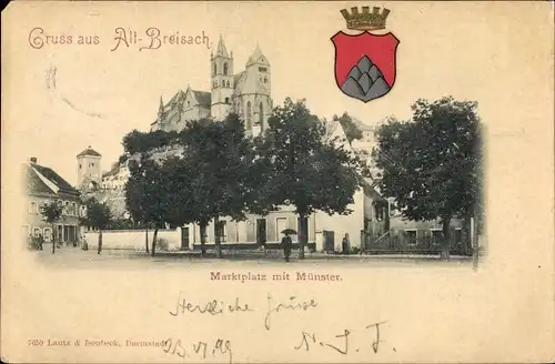Ak Alt Breisach am Oberrhein, Marktplatz, Münster, Wappen