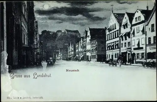 Mondschein Ak Landshut in Niederbayern, Neustadt