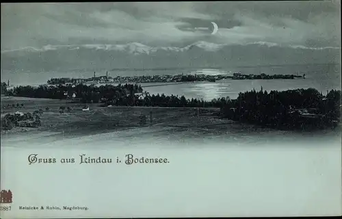 Mondschein Ak Lindau am Bodensee Schwaben, Panorama