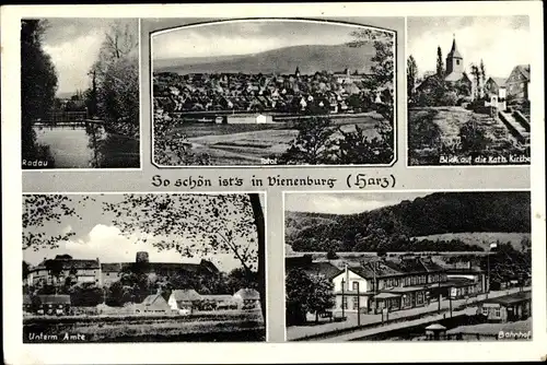 Ak Vienenburg Goslar am Harz, Radau, Kath. Kirche, Unterm Amte, Bahnhof