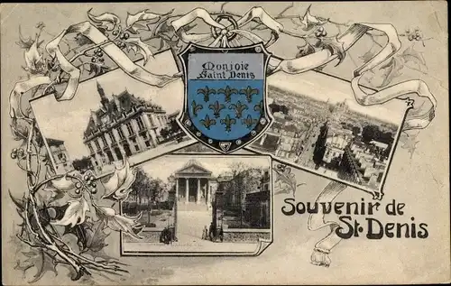 Wappen Ak Saint Denis Seine Saint Denis, Hotel de Ville, Monjoie, Panorama