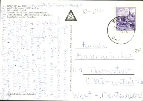 Ak Strengen Tirol, Gasthof zur Post, Terrasse