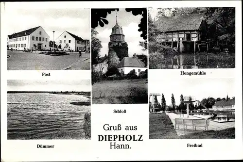 Ak Diepholz in Niedersachsen, Post, Schloss, Dümmer, Hengemühle, Freibad