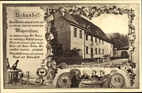 Ak Walporzheim Bad Neuenahr Ahrweiler, Weingut St. Peter, Urkunde