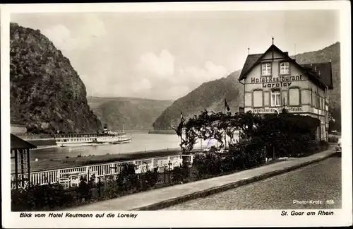 Ak St. Goar Rhein, Blick vom Hotel Keutmann auf Loreley