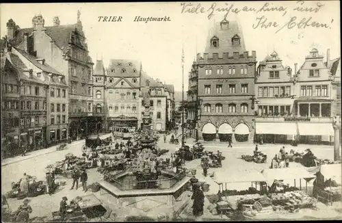 Ak Trier an der Mosel, Hauptmarkt, Brunnen