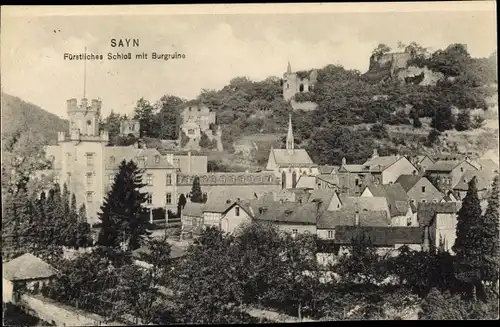 Ak Sayn Bendorf in Rheinland Pfalz, Fürstliches Schloss mit Burgruine