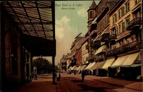 Ak Bad Ems, Blick in die Römerstraße, Geschäfte