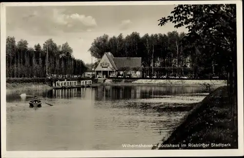 Ak Rüstringen Wilhelmshaven in Niedersachsen, Bootshaus im Rüstringer Stadtpark