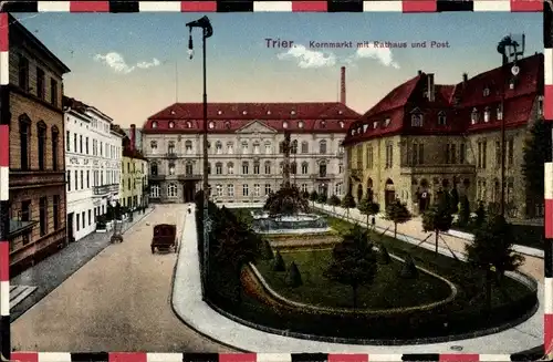 Ak Trier in Rheinland Pfalz, Kornmarkt, Rathaus, Post, Grünfläche, Springbrunnen