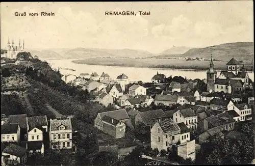 Ak Remagen, Blick auf die Stadt mit Rhein und Berge