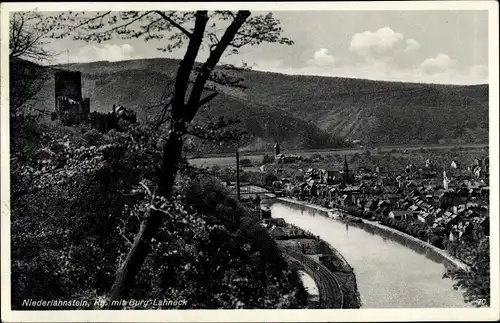 Ak Niederlahnstein Lahnstein am Rhein, Ort mit Burg Lahneck