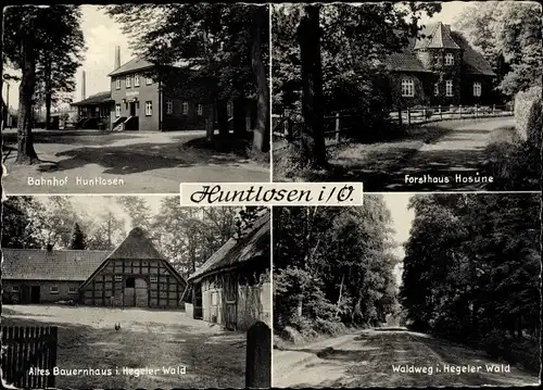 Ak Huntlosen Großenkneten in Oldenburg, Bahnhof, Forsthaus Hosüne, Bauernhaus, Hegeler Wald