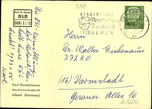 Ak Hansestadt Lübeck, QSL Funkerkarte DL6OS, Karl Dunkelmann