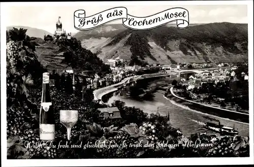 Ak Cochem an der Mosel, Moselwein, Panorama