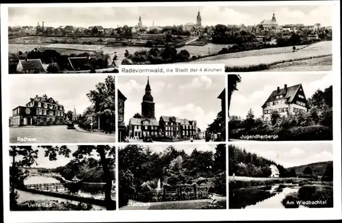 Ak Radevormwald, Kirchen, Rathaus, Markt, Jugendherberge, Uelfe-Bad, Stadtpark, am Wiedbachtal