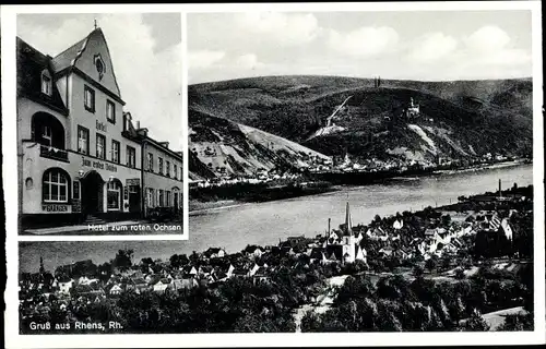 Ak Rhens am Rhein, Hotel zum roten Ochsen, Panorama