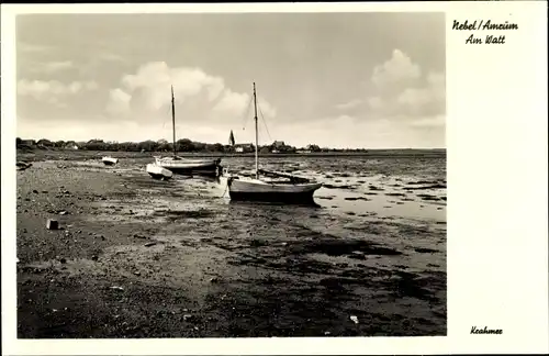 Ak Nebel auf der Insel Amrum Nordfriesland, Watt, Segelboote