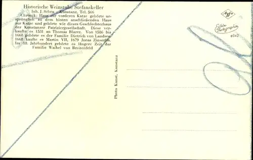 Ak Konstanz am Bodensee, Historische Weinstube Stefanskeller