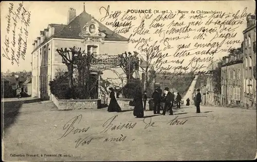 Ak Pouancé Maine et Loire, Route de Chateaubriant, Grand Hotel