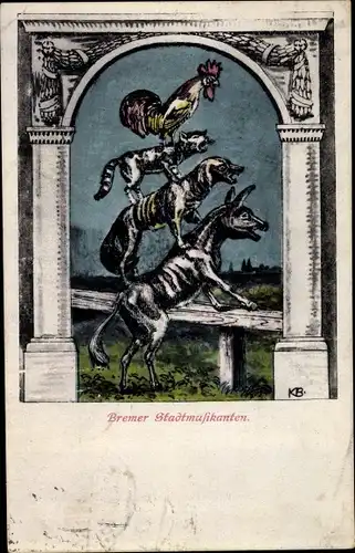 Künstler Ak Märchen, Bremer Stadtmusikanten, Gebrüder Grimm