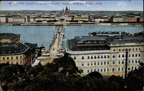 Ak Budapest Ungarn, Donauansicht, Kettenbrücke