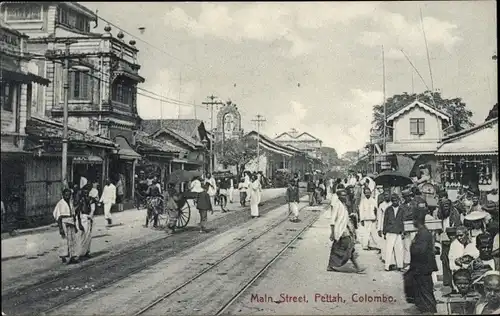 Ak Pettah Sri Lanka Ceylon, Main Street, Straßenpartie