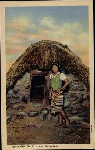 Ak Philippinen, Igorot Girl, Mt. Province, Hütte, Mädchen