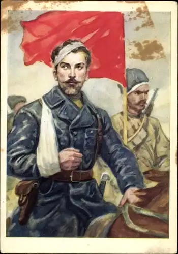 Ak Sowjetische Propaganda, Verletzter russischer Soldat, UdSSR, Russland