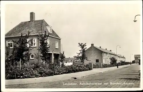 Ak Landsmeer Nordholland Niederlande, Aalscholverstraat met Brandweerkazerne