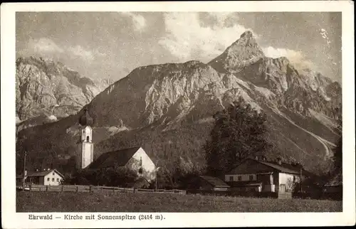 Ak Ehrwald in Tirol, Kirche mit Sonnenspitze