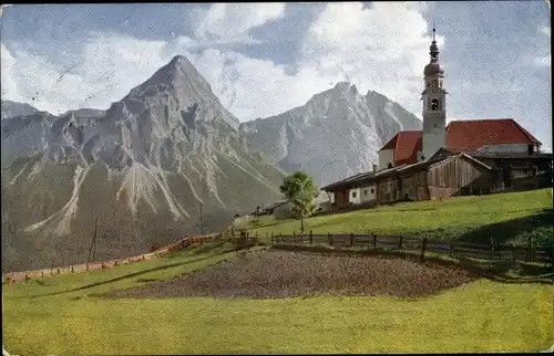 Ak Lermoos in Tirol, Blick auf die Sonnenspitze und Wampeter Schrofen