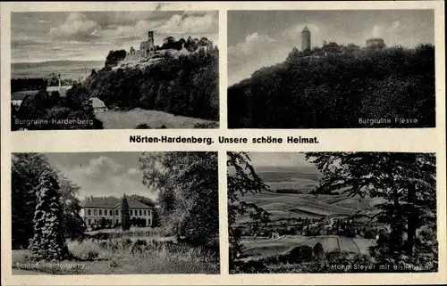 Ak Nörten Hardenberg in Niedersachsen, Panorama, Burgruine Plesse, Schloss