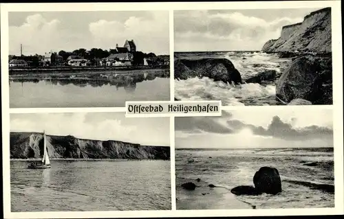 Ak Heiligenhafen in Ostholstein, Ostseebad, Strand, Felsen, Ortschaft