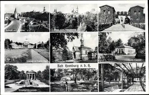 Ak Bad Homburg vor der Höhe Hessen, Spiel Casino, Schloss, Brücke, Kaiser Wilhelm Brücke, Kurpark