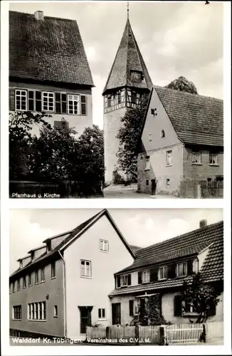 Ak Walddorf Walddorfhäslach in Württemberg, Pfarrhaus, Kirche, Vereinshaus d. C.V.J.M.