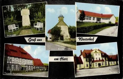 Ak Westerhof Kalefeld am Harz, Schule, Domäne, Kirche, Ehrenmal, Pension Forsthaus