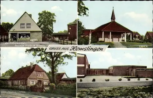 Ak Hemslingen in Niedersachsen, Kapelle, Pension Corleis, Lebensmittelhandlung, Schule