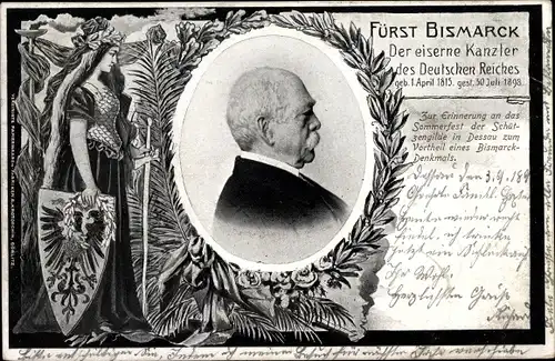 Passepartout Ak Fürst Otto von Bismarck, Trauerkarte, Germania