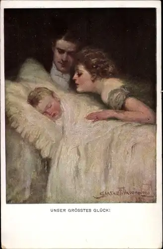 Künstler Ak Underwood, Clarence, Eltern betrachten schlafendes Baby