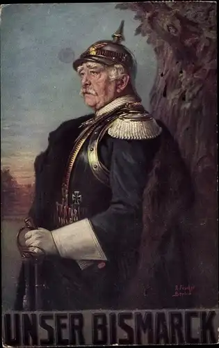 Künstler Ak Fischer, R., Fürst Otto von Bismarck, Portrait, Uniform, Pickelhaube, Säbel