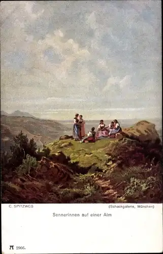Künstler Ak Spitzweg, Carl, Sennerinnen auf einer Alm