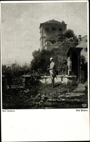 Künstler Ak Spitzweg, Carl, Auf Posten, Wachsoldat