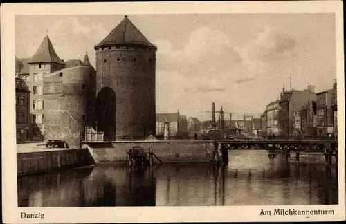 Ak Gdańsk Danzig, Partie am Milchkannenturm, Brücke