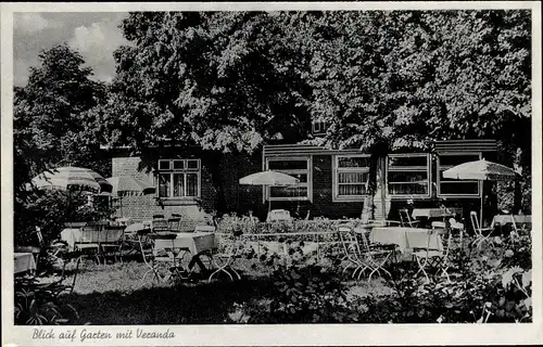 Ak Seemoor Wingst in Niedersachsen, Gasthaus zum Balksee, Garten, Veranda